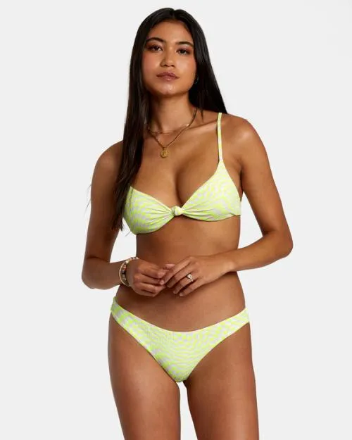 Rvca Swirl Grid Eco Rib Cheeky Bikini Bottoms Pink Women Bikini Bottoms