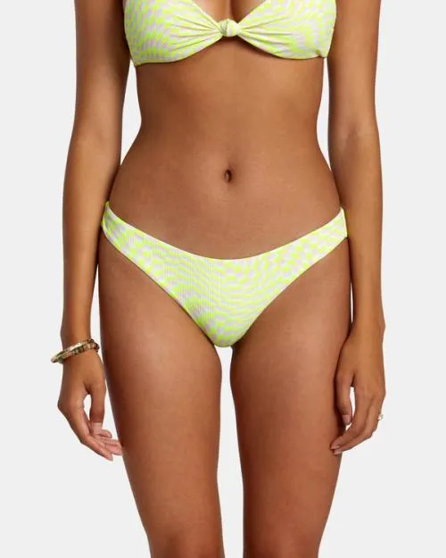 Rvca Swirl Grid Eco Rib Cheeky Bikini Bottoms Pink Women Bikini Bottoms