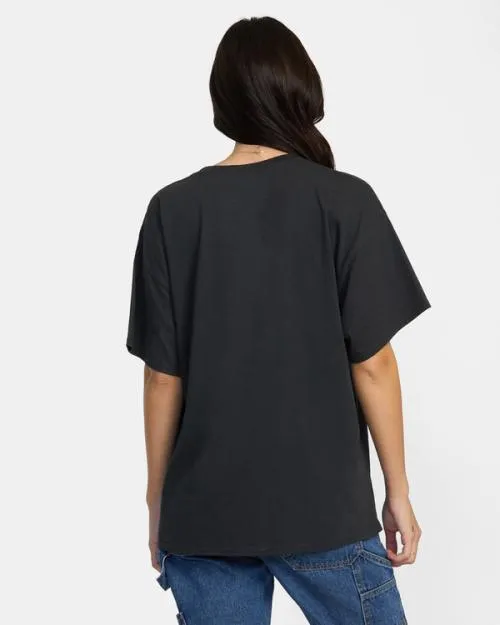 Rvca Swirl TShirt Washed Black Women Tees and Tanks