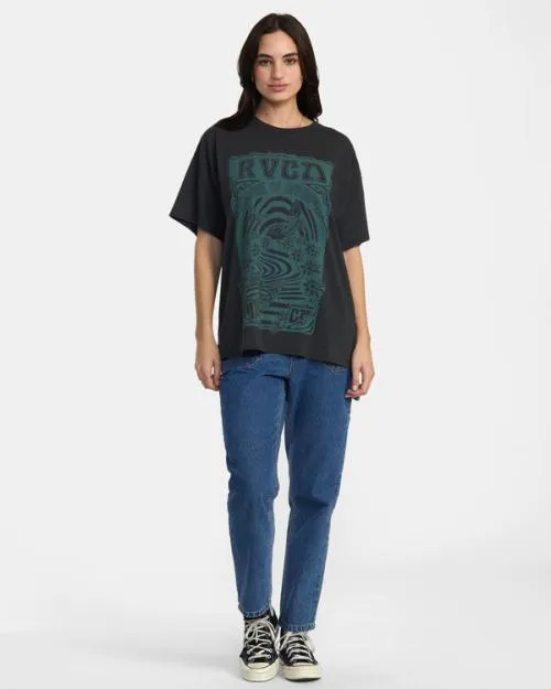 Rvca Swirl TShirt Washed Black Women Tees and Tanks