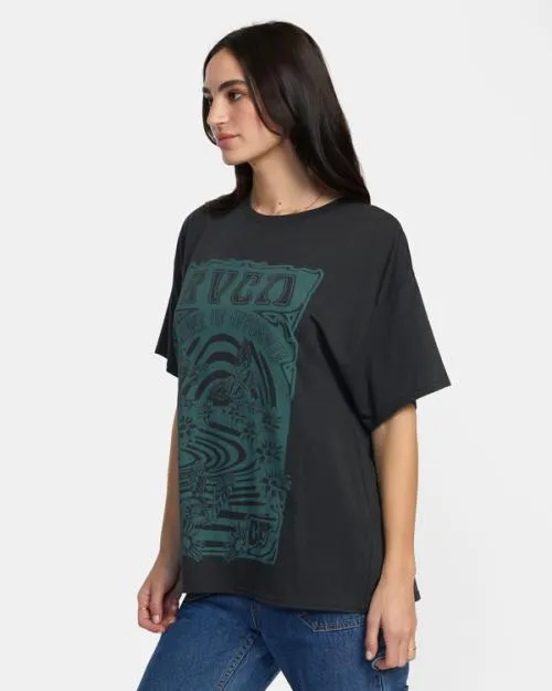 Rvca Swirl TShirt Washed Black Women Tees and Tanks