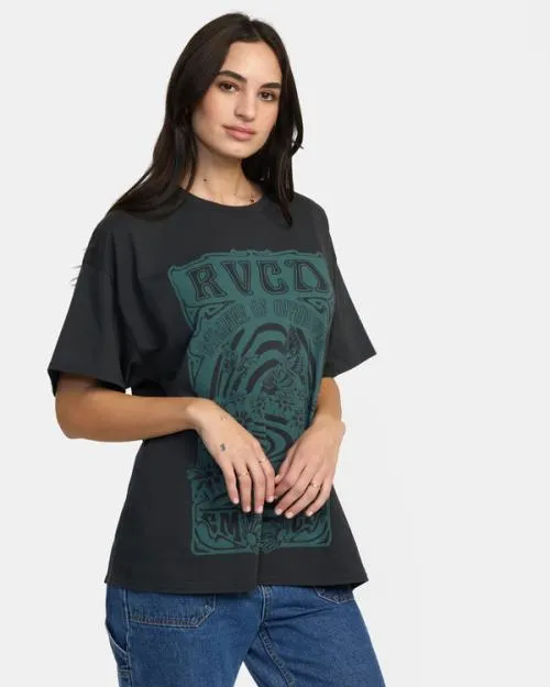 Rvca Swirl TShirt Washed Black Women Tees and Tanks