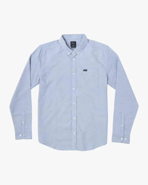 Rvca Thatll Do Stretch Long Sleeve Shirt Oxford Blue Men Shirts and Flannels