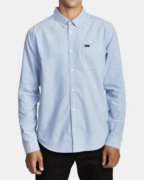 Rvca Thatll Do Stretch Long Sleeve Shirt Oxford Blue Men Shirts and Flannels