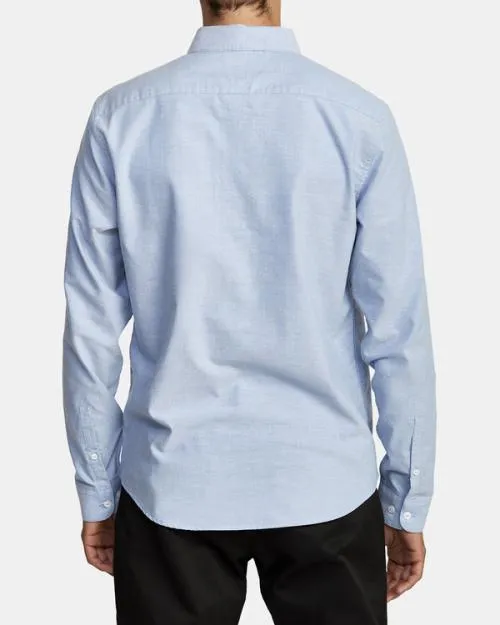 Rvca Thatll Do Stretch Long Sleeve Shirt Oxford Blue Men Shirts and Flannels
