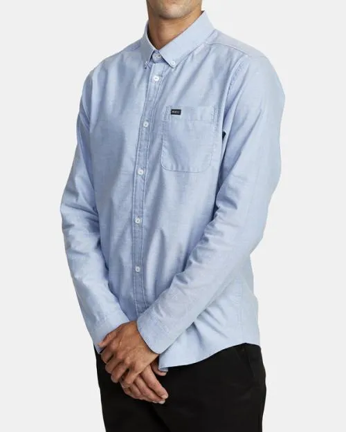Rvca Thatll Do Stretch Long Sleeve Shirt Oxford Blue Men Shirts and Flannels