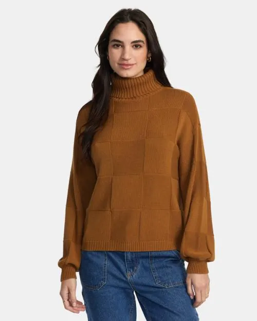 Rvca Vineyard Turtleneck Sweater Workwear Brown Women Sweaters