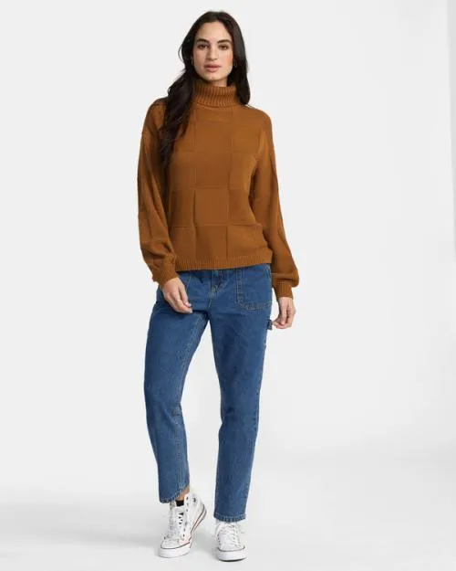 Rvca Vineyard Turtleneck Sweater Workwear Brown Women Sweaters