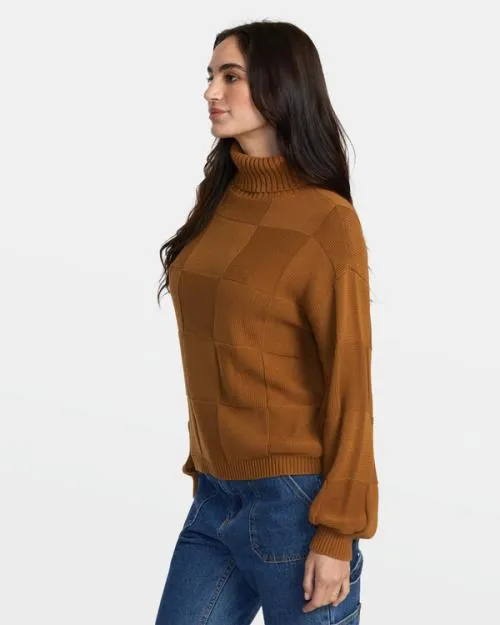 Rvca Vineyard Turtleneck Sweater Workwear Brown Women Sweaters