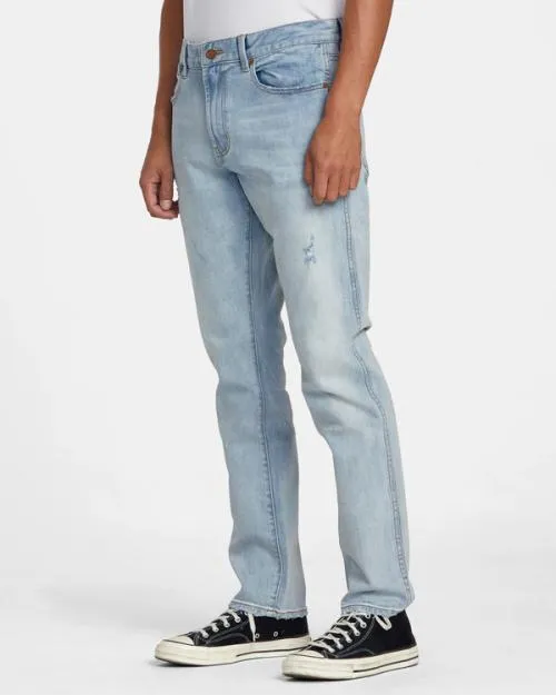 Rvca Weekend Straight Fit Jeans Bleach Wash Men Denim