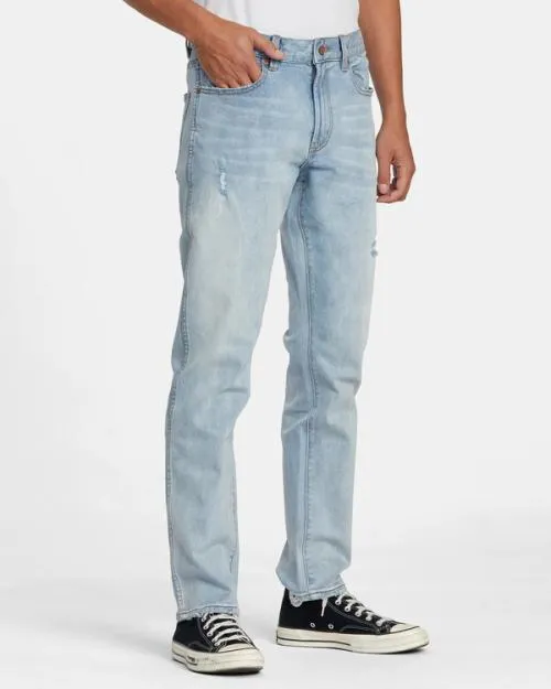 Rvca Weekend Straight Fit Jeans Bleach Wash Men Denim