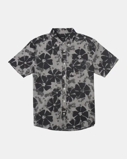 Rvca Yoyogi Seersucker Short Sleeve Shirt Black Men Shirts and Flannels