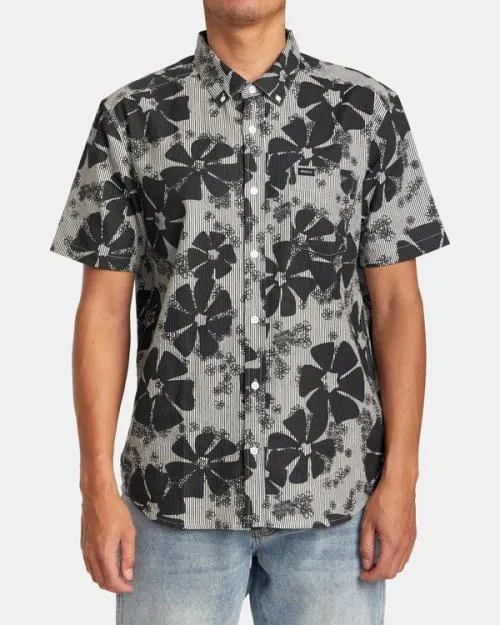Rvca Yoyogi Seersucker Short Sleeve Shirt Black Men Shirts and Flannels