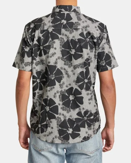 Rvca Yoyogi Seersucker Short Sleeve Shirt Black Men Shirts and Flannels