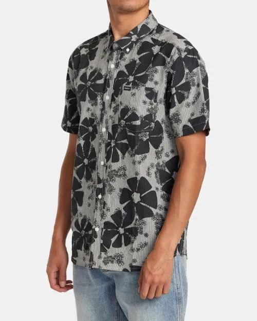 Rvca Yoyogi Seersucker Short Sleeve Shirt Black Men Shirts and Flannels