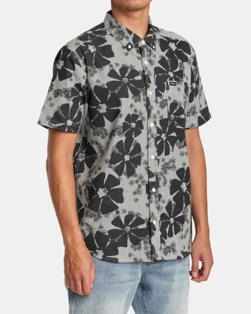 Rvca Yoyogi Seersucker Short Sleeve Shirt Black Men Shirts and Flannels