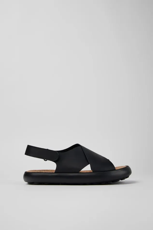 Sandals Women Camper Pelotas Flota Black Leather Crossstrap Sandal
