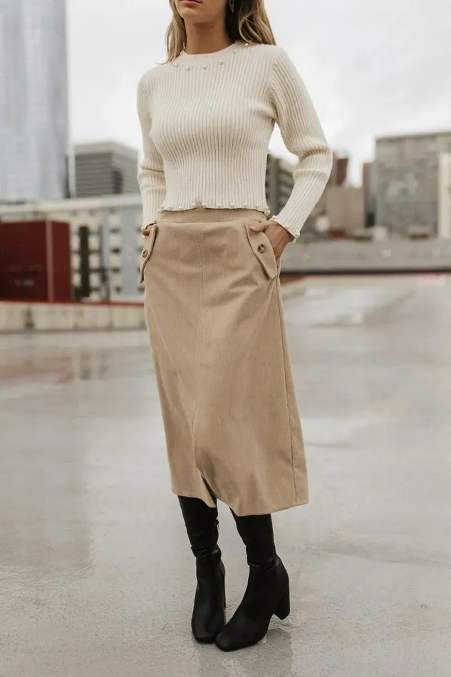 Savannah Corduroy Skirt In Beige Beige Women Bohme Skirts