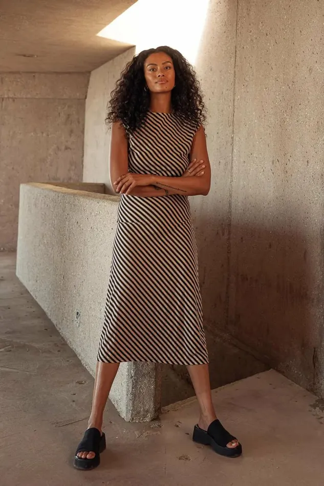 Saylor Striped Dress Brown Women Bohme Dresses