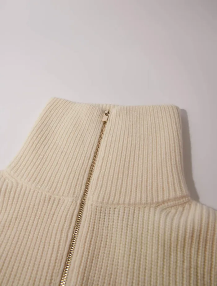 Scarves and Ponchos Women Maje CashmereWool ZipUp Neck Warmer Ecru