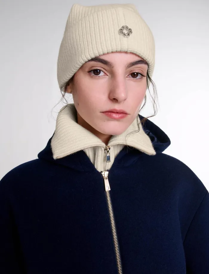 Scarves and Ponchos Women Maje CashmereWool ZipUp Neck Warmer Ecru