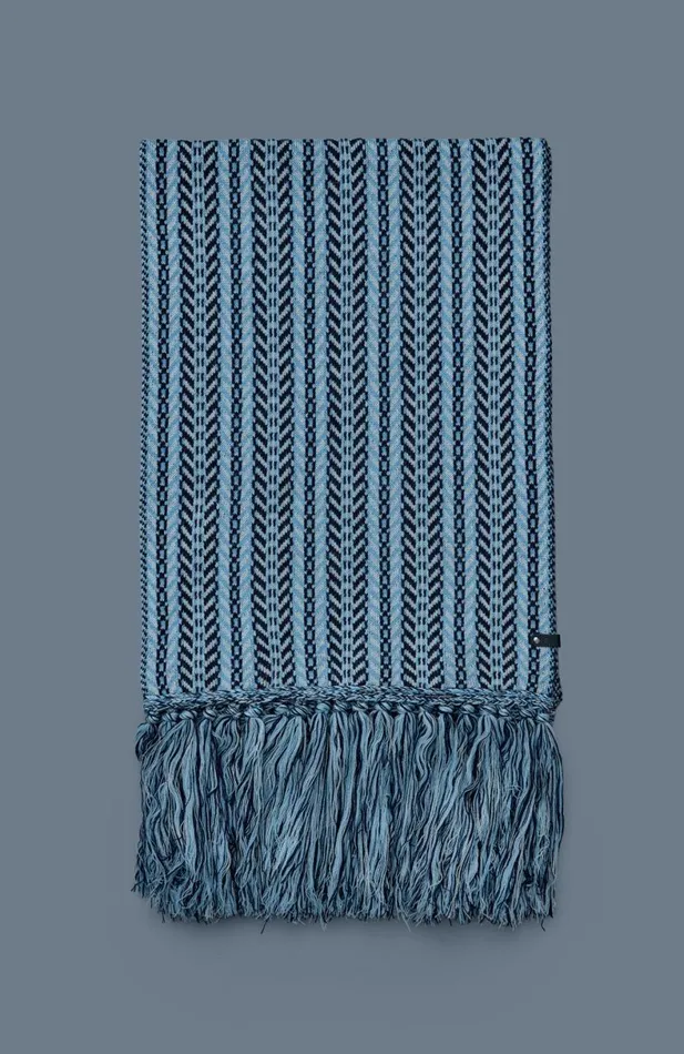 Scarves Women Mackage MONACK Rectangular Jacquard Wool Scarf With Fringed Ends Sky Blue