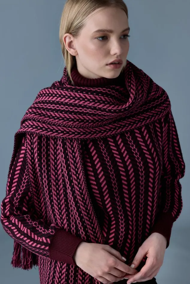Scarves Women Mackage MONACK Rectangular Jacquard Wool Scarf With Fringed Ends Sky Blue