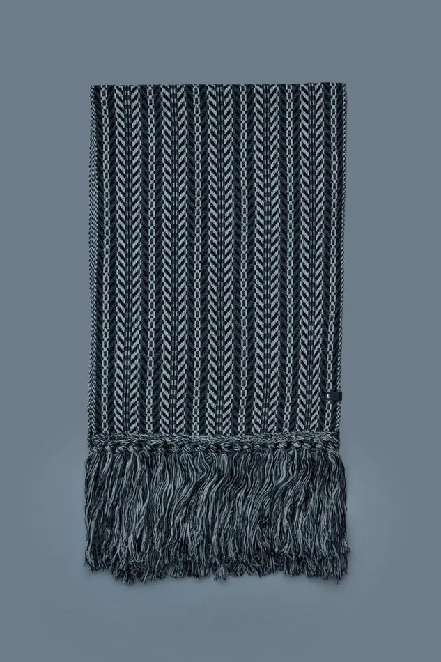 Scarves Women Mackage MONACK Rectangular Jacquard Wool Scarf With Fringed Ends Sky Blue