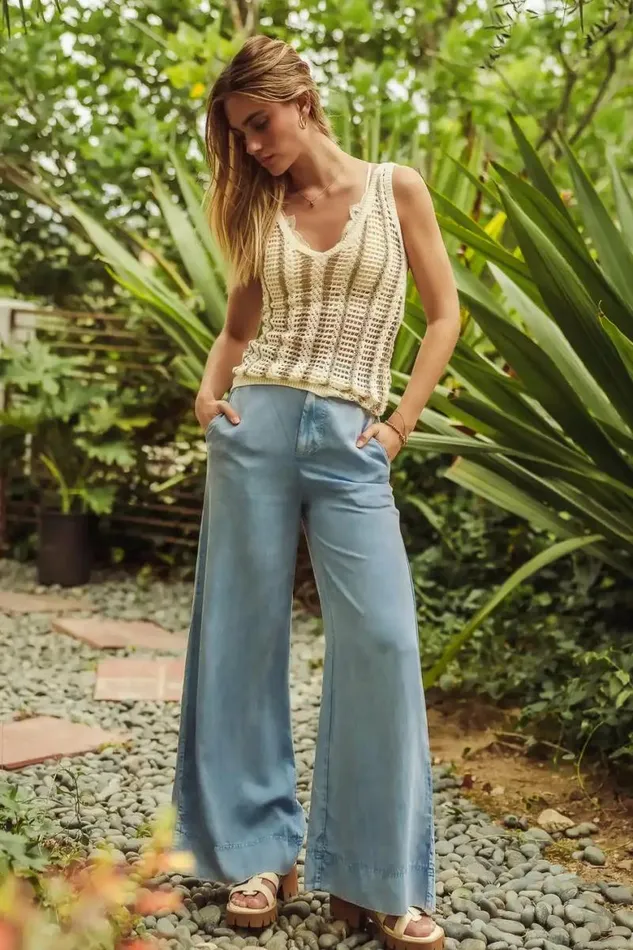 Seeley Crochet Tank In Taupe Taupe Women Bohme Tees and Tanks