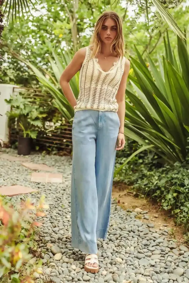 Seeley Crochet Tank In Taupe Taupe Women Bohme Tees and Tanks