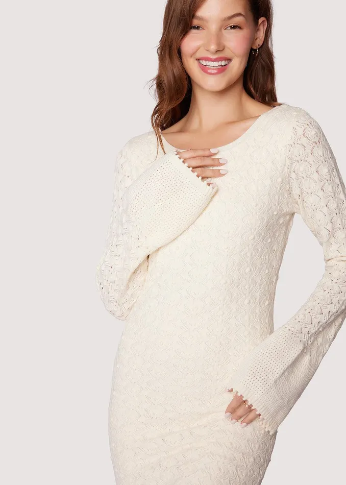 Serena Pointelle Knit Mini Dress Ecru Women Lost Wander Dresses