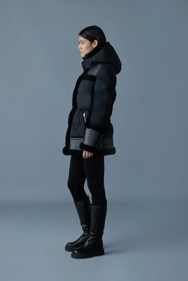 Shearling Jackets Women Mackage LILIBETH Mixedmedia Shearling Down Parka Trenchnatural