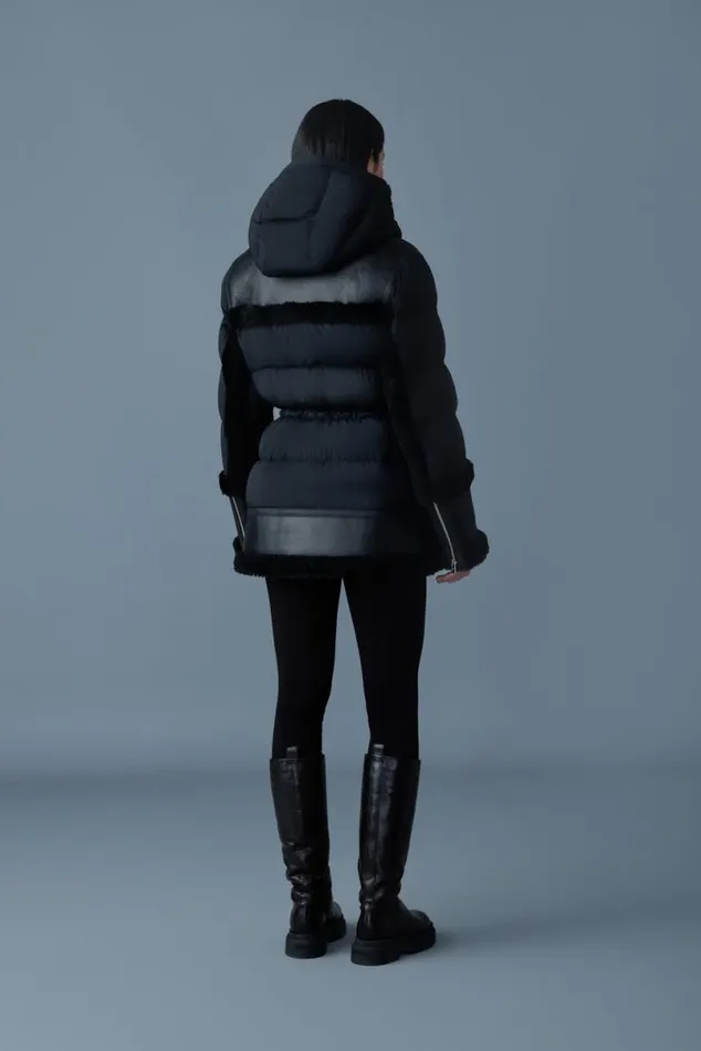 Shearling Jackets Women Mackage LILIBETH Mixedmedia Shearling Down Parka Trenchnatural