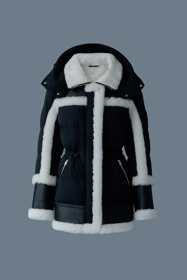 Shearling Jackets Women Mackage LILIBETH Mixedmedia Shearling Down Parka Trenchnatural