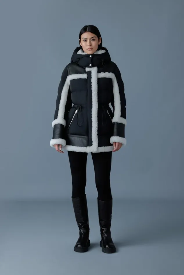 Shearling Jackets Women Mackage LILIBETH Mixedmedia Shearling Down Parka Trenchnatural