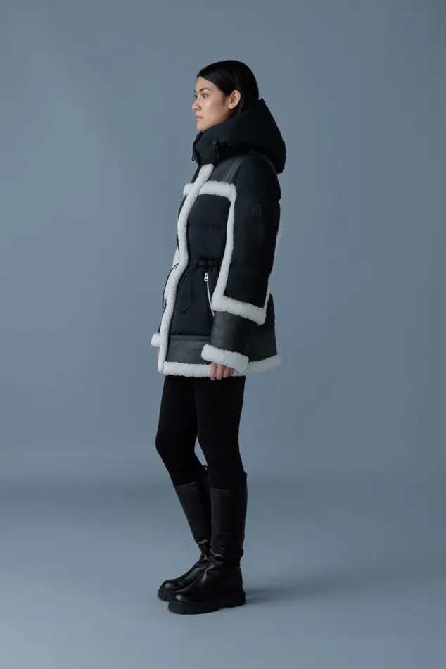 Shearling Jackets Women Mackage LILIBETH Mixedmedia Shearling Down Parka Trenchnatural