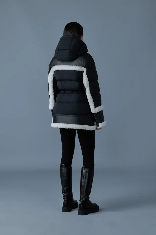 Shearling Jackets Women Mackage LILIBETH Mixedmedia Shearling Down Parka Trenchnatural