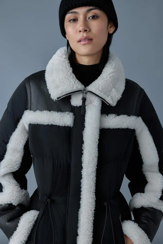 Shearling Jackets Women Mackage LILIBETH Mixedmedia Shearling Down Parka Trenchnatural