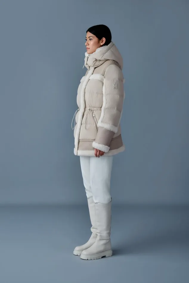 Shearling Jackets Women Mackage LILIBETH Mixedmedia Shearling Down Parka Trenchnatural