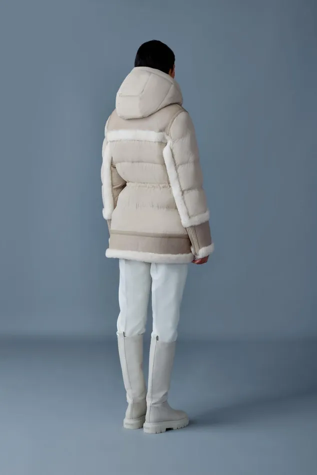 Shearling Jackets Women Mackage LILIBETH Mixedmedia Shearling Down Parka Trenchnatural