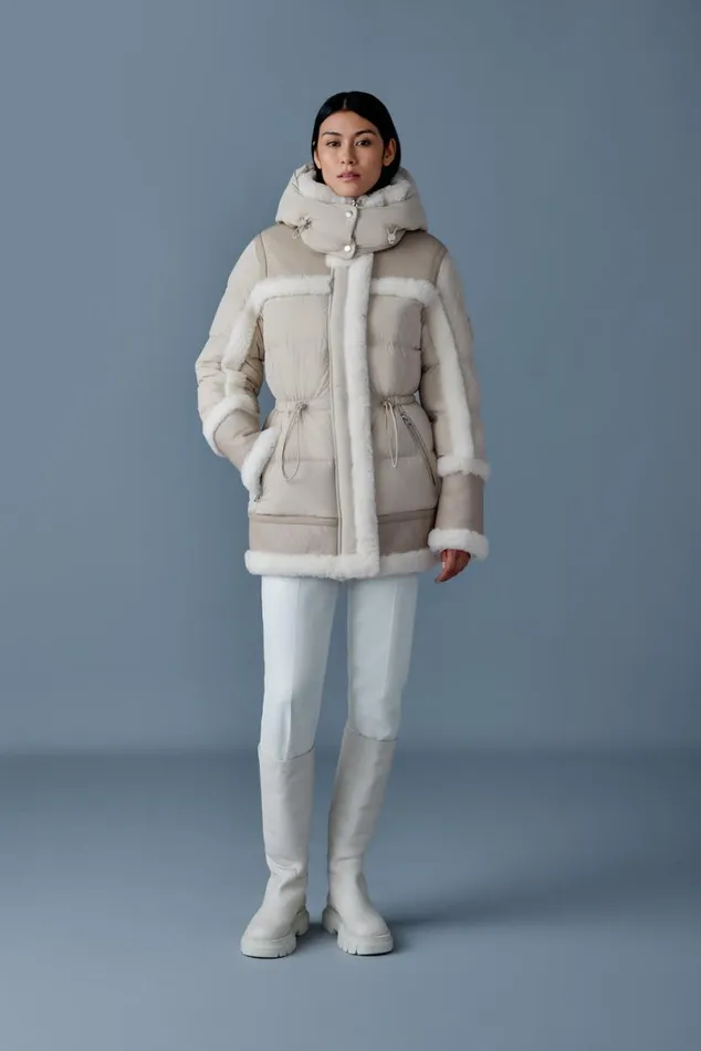 Shearling Jackets Women Mackage LILIBETH Mixedmedia Shearling Down Parka Trenchnatural