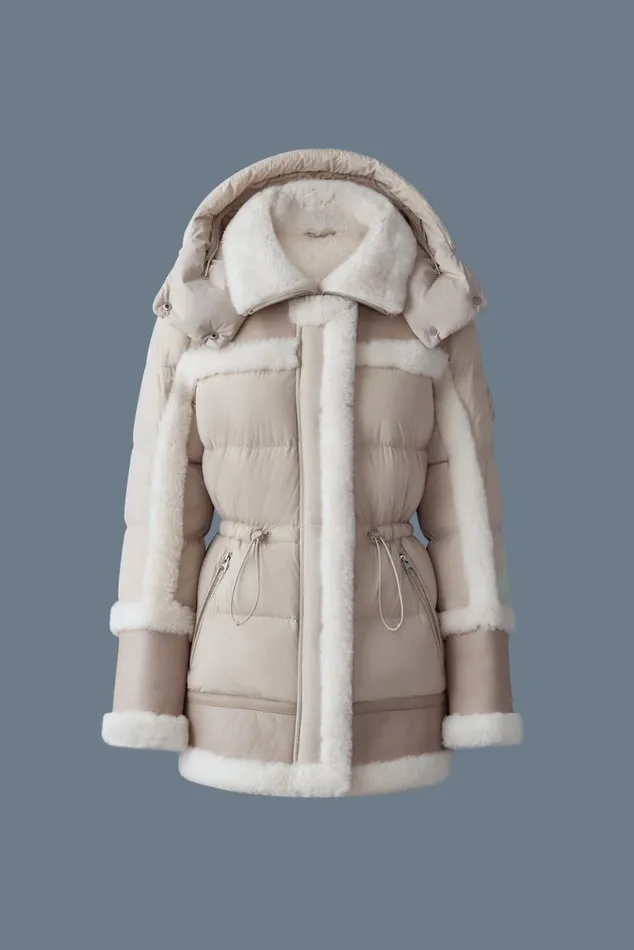 Shearling Jackets Women Mackage LILIBETH Mixedmedia Shearling Down Parka Trenchnatural