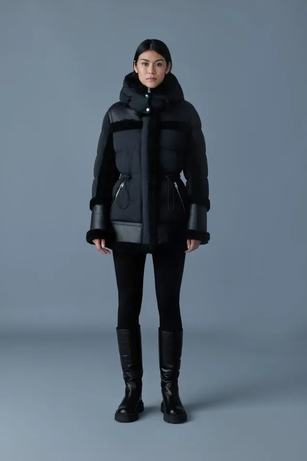 Shearling Jackets Women Mackage LILIBETH Mixedmedia Shearling Down Parka Trenchnatural