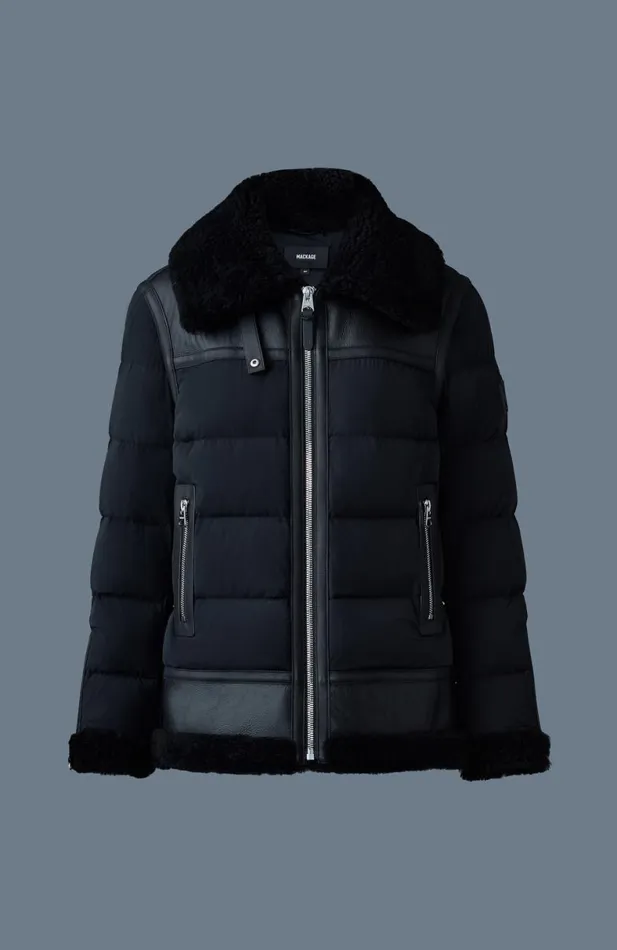 Shearling Jackets Women Mackage VANNA Mixedmedia Shearling Down Jacket Black Shearling Jackets Women Mackage VANNA Mixedmedia Shearling Down Jacket Black