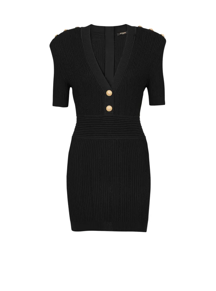 Short Ecodesigned Knit Dress Black Women Balmain Dresses