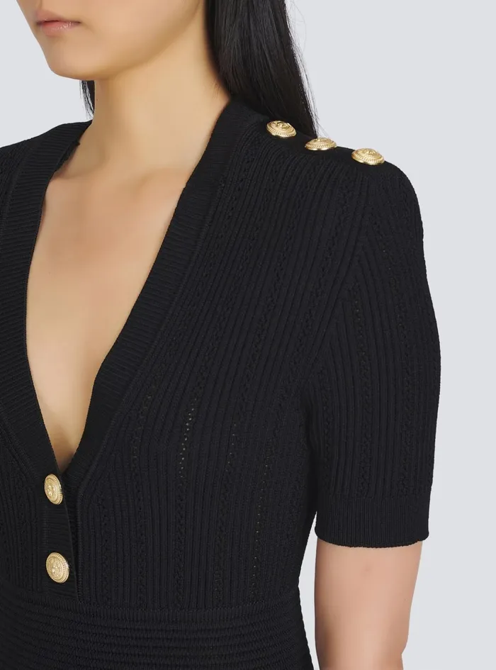 Short Ecodesigned Knit Dress Black Women Balmain Dresses