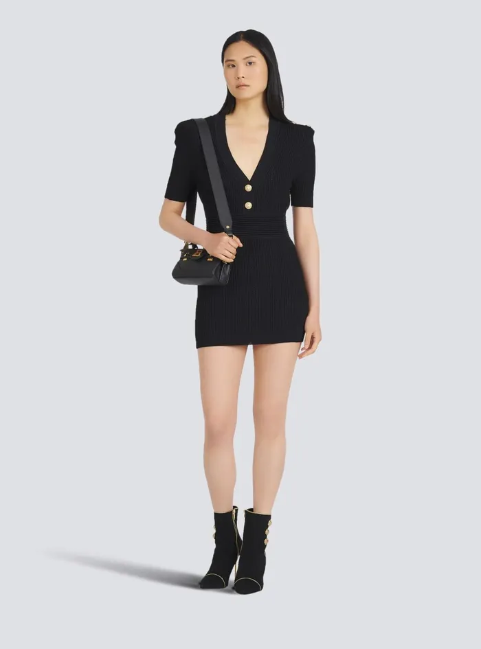 Short Ecodesigned Knit Dress Black Women Balmain Dresses