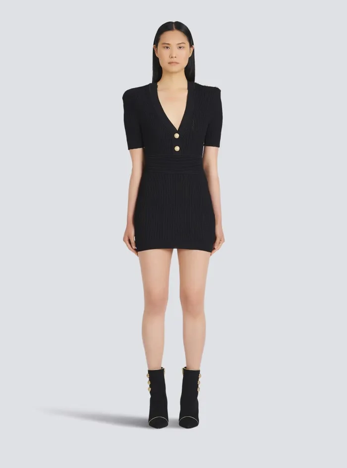 Short Ecodesigned Knit Dress Black Women Balmain Dresses