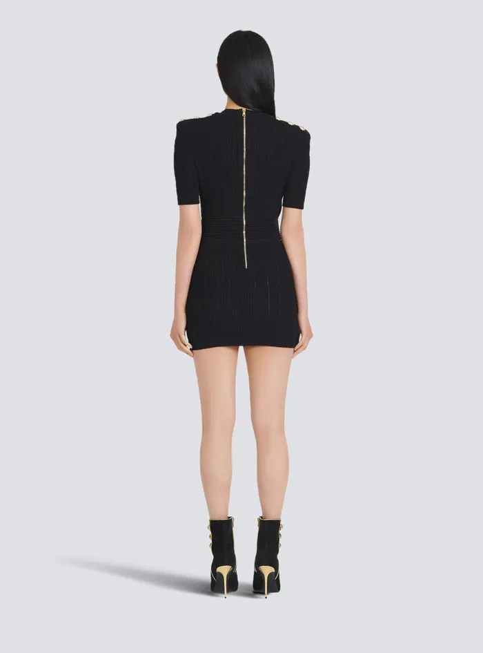 Short Ecodesigned Knit Dress Black Women Balmain Dresses