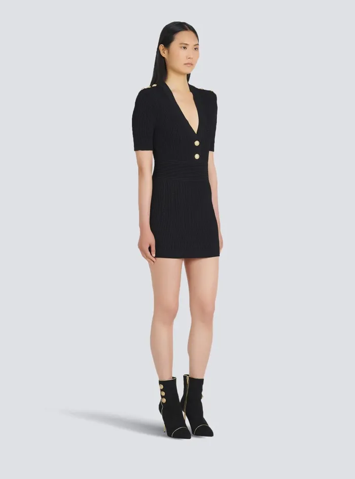 Short Ecodesigned Knit Dress Black Women Balmain Dresses